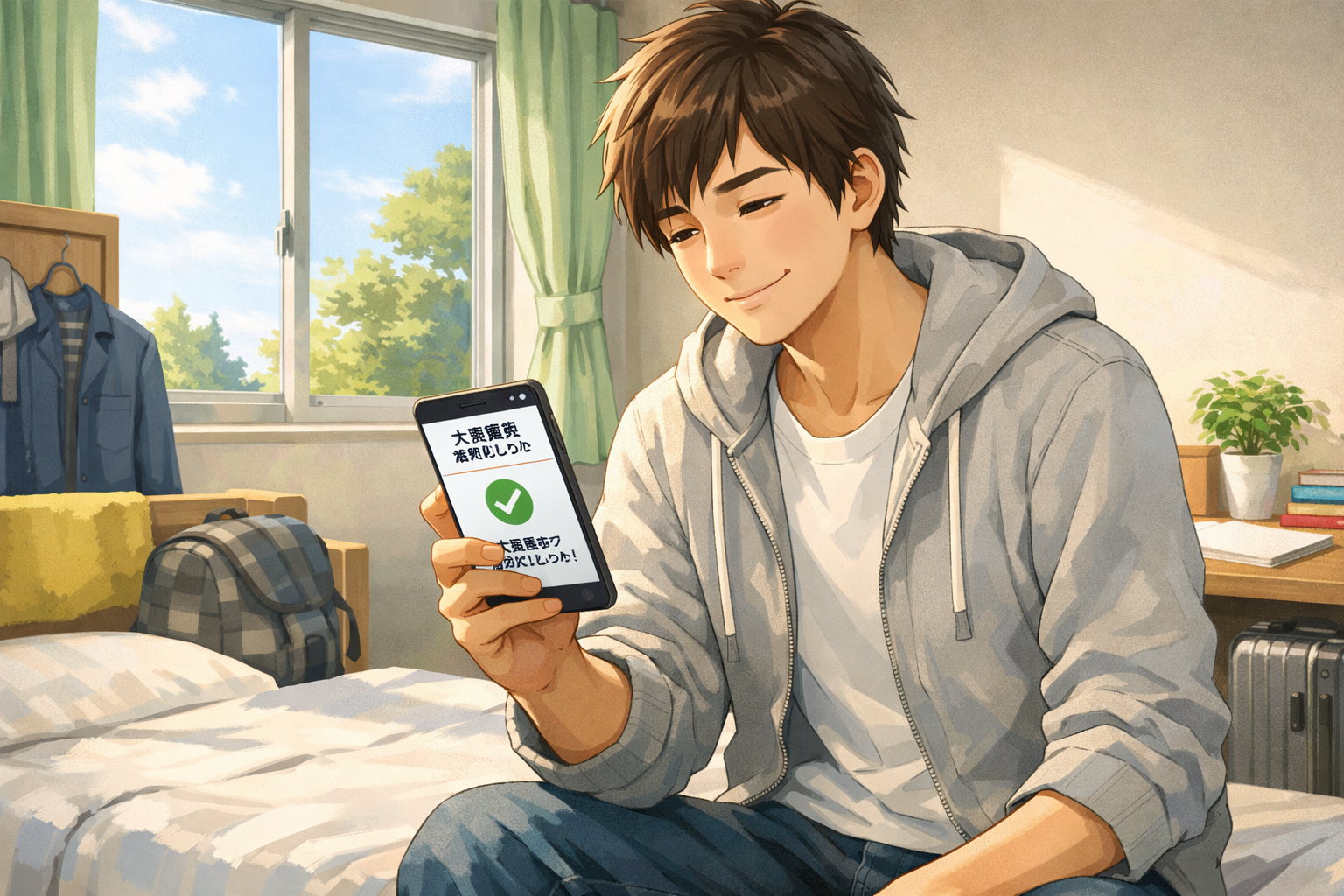 合宿免許の空き状況を確認し安心する大学生