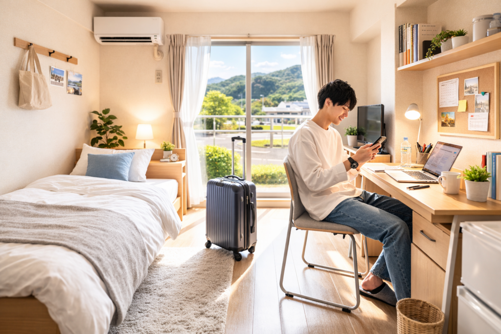 静岡合宿免許の個室寮で過ごす学生の様子