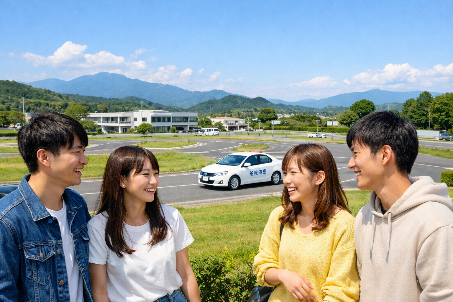 静岡県の合宿免許教習所の外観と教習コースの様子