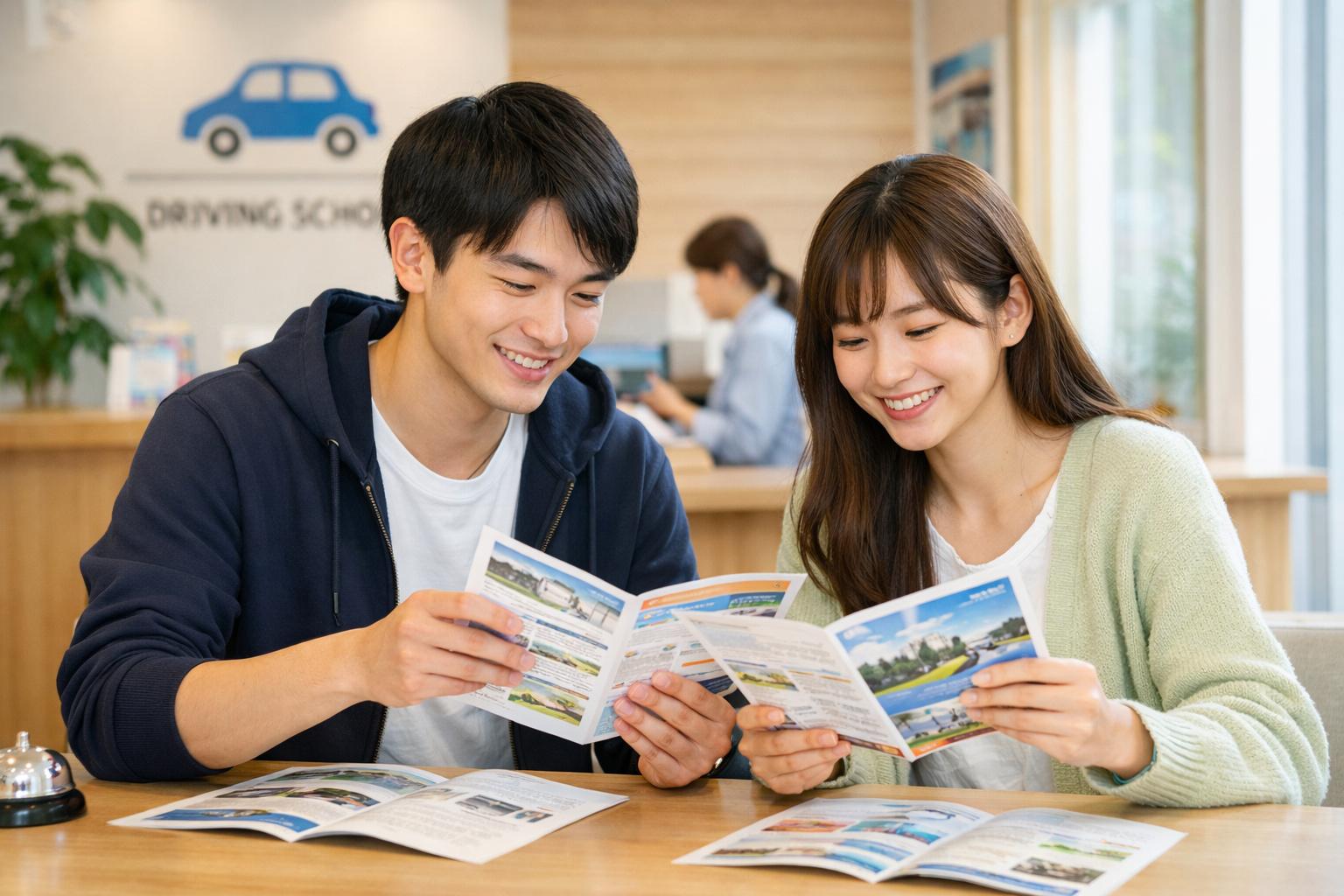 合宿免許の保証内容を比較する様子