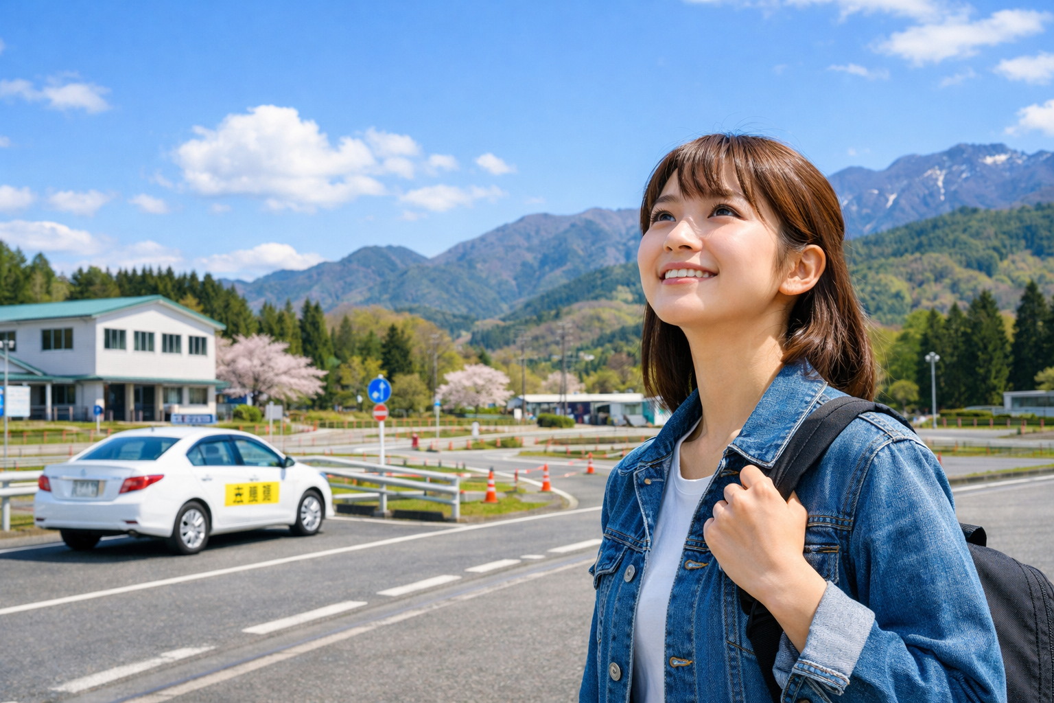 新潟県の自然に囲まれた合宿免許教習所の外観