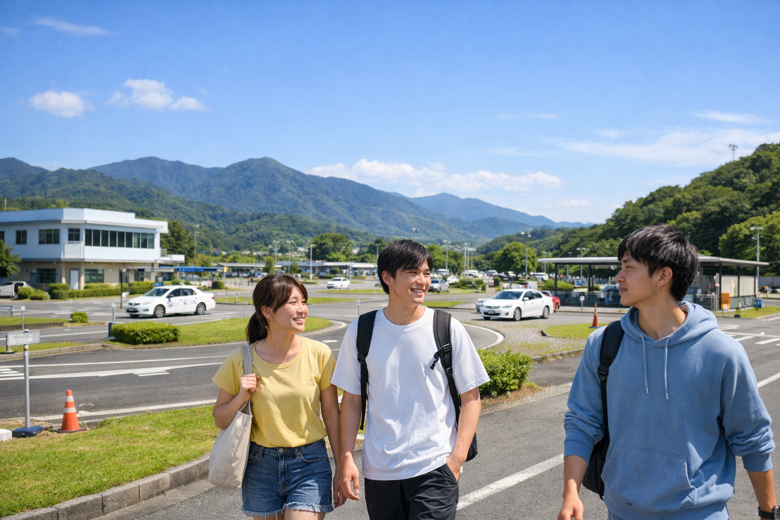 静岡県の合宿免許教習所外観と空き状況イメージ