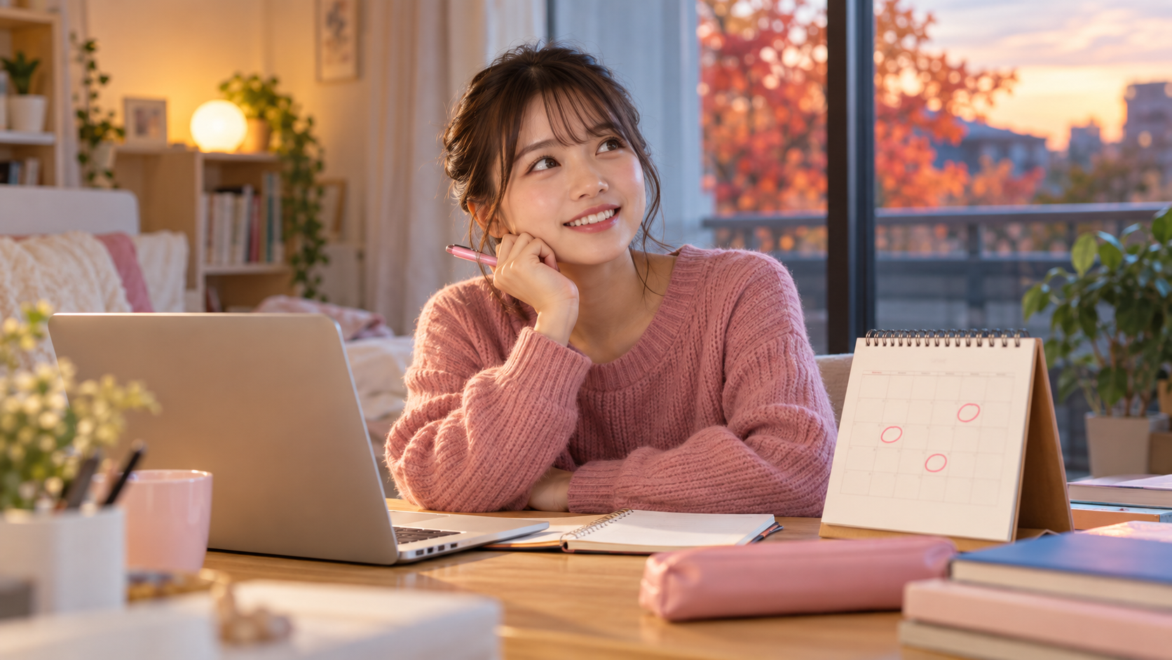 春休みの合宿免許の予定をカレンダーで考える大学生