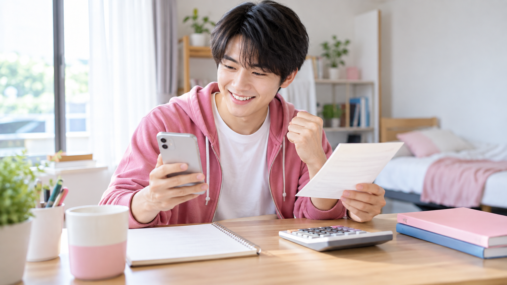 合宿免許の料金をスマホとメモで比べる大学生