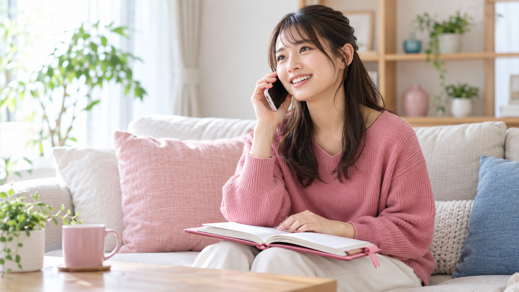 電話で入校日の変更を相談する女性