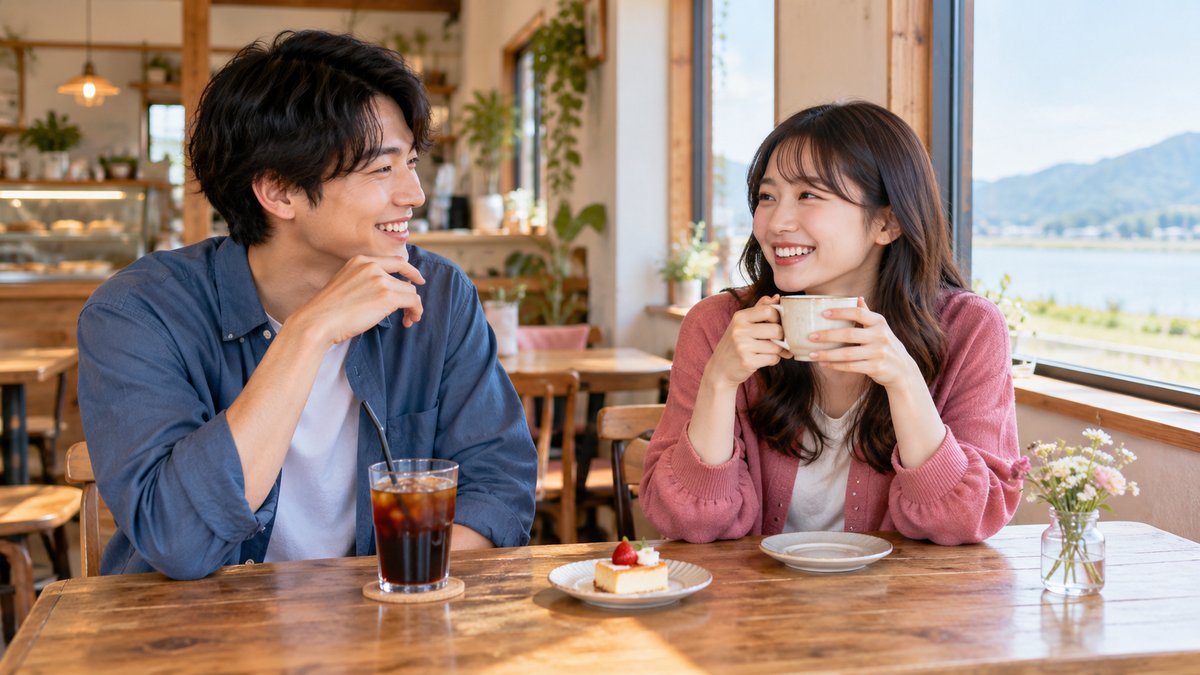教習の空き時間にカフェで休けいする男女