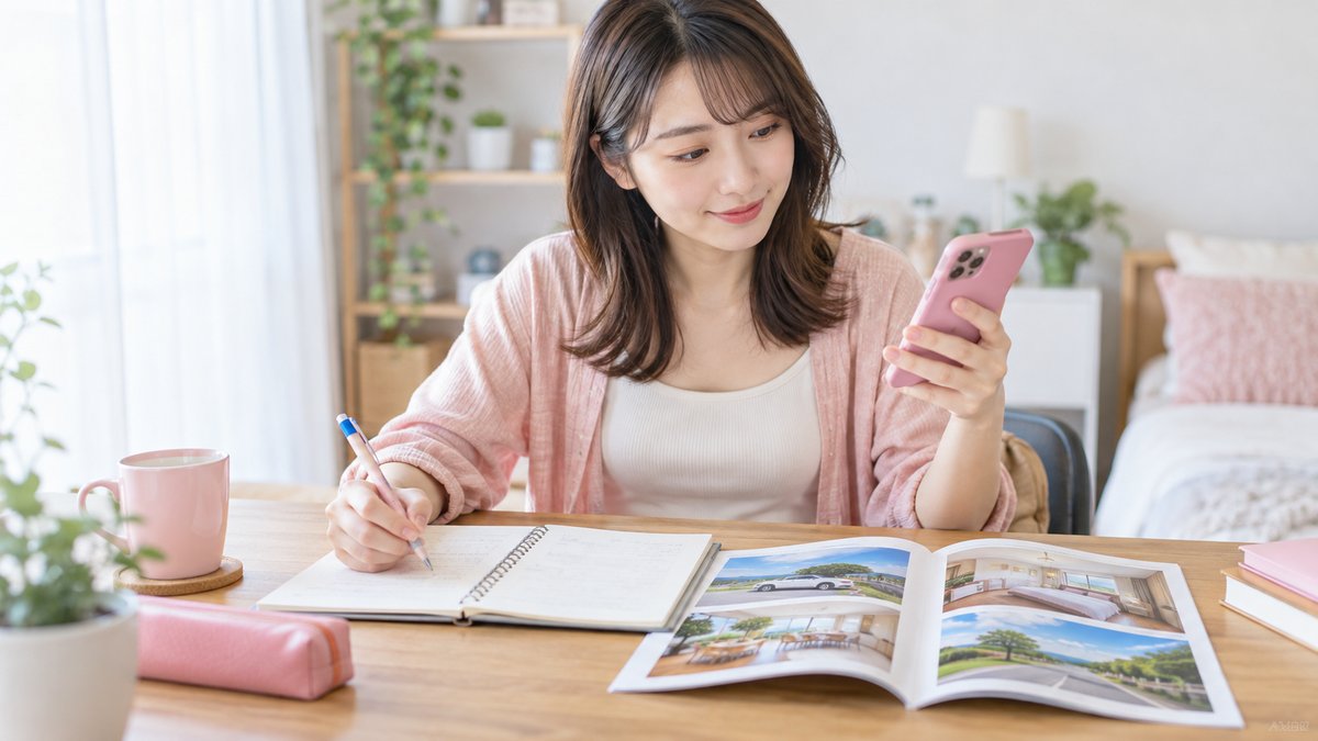 申し込み前に条件をメモする若い女性